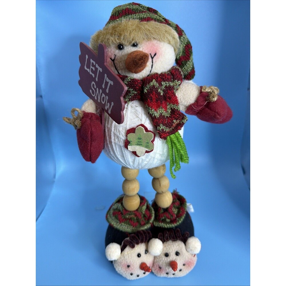 Vintage "Let It Snow" Yarn Fabric Snowman Figurine 12-1/2” Tall